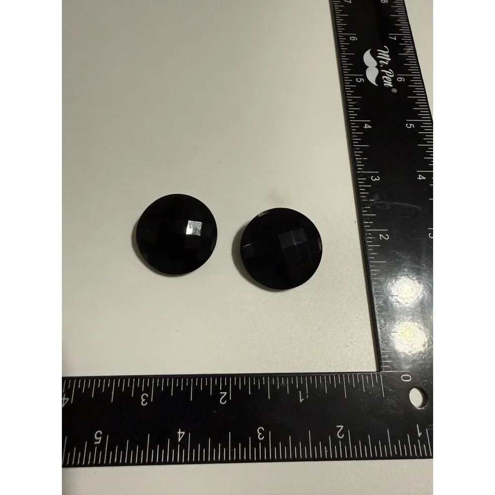 Vintage Black Faceted Checkerboard Clip On Earrings Round Statement Jewelry‎